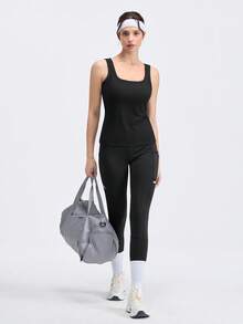 Loungeista 1pc Black Basic Tank Top With Detachable Chest Pad, Slim Fit, Perfect For Inner Wearing And Outer Wearing, Ideal For Casual Occasions, Workout - Black - View 9