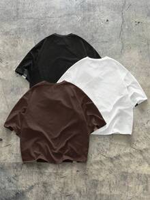 AXEPEAK Set de 3 camisetas de manga corta con cuello redondo y estampado de color contrastante para hombres - Multicolor - Ver 2