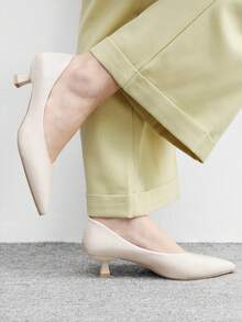 CUCCOO BIZCHIC Women's Pointed Toe Low Heel Classic Simple Basic Commute Work Party Pumps - Beige - View 3