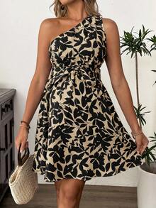 SHEIN Maternity Casual Floral Print Sleeveless Dress - Khaki - View 4