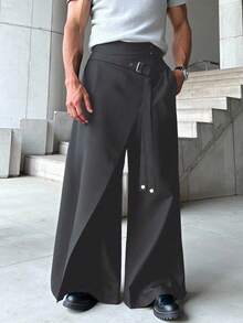 Manfinity Hypemode Men's Fashionable Versatile Solid Color Tie-Up Wrap Pants - Grey - View 4