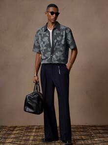 AKNOTIC Men's Black Floral Jacquard Casual Loose Fit Short Sleeve Polo Shirt Silk Shirts For Men Cropped Button Up Men Resort Wear Men Retro Outfit For Men Graphic Shirts Men - Black - View 6