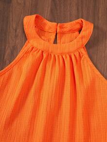 Girls' Beach Vacation Basic Halter Shirt + Loose Cropped Pants Floral 2 Pieces Set - Orange - View 7