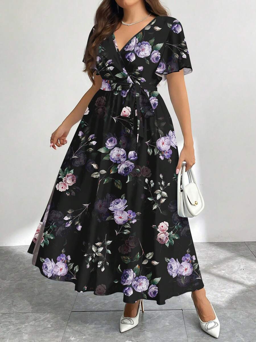 Modelyn 休闲简约复古碎花宽松大码连衣裙，适合秋冬季穿着 - 彩色 - 查看 1