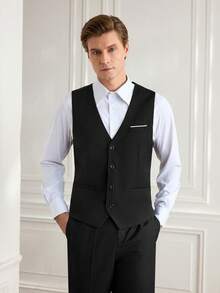 Officeau Caelus 男士修身商务休闲西装三件套 外套 西裤 马甲 男士婚礼新郎婚礼西装外套 长裤 马甲 - 黑色 - 查看 5