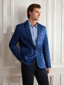 Officeau 修身男士西装外套，商务正式伴郎礼服 - 藍色 - 查看 6