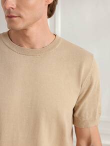 Officeau Suéter informal de manga corta de punto de unicolor para hombre, para primavera/verano - Caqui - Ver 8
