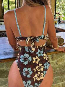 Swim Vcay Áo tắm liền thân hai dây in họa tiết ngẫu nhiên dành cho nữ, thích hợp cho mùa hè. - Nhiều màu - Xem 2