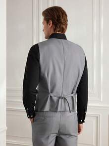 Officeau Set de 3 piezas de traje formal de negocios de hombre, compuesto por chaqueta, chaleco y pantalones, en unicolor y corte slim fit, para vestimenta formal de trabajo - Gris Claro - Ver 10