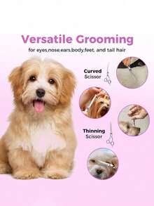 5-In-1 Dog Grooming Scissors Set, 4CR Stainless Steel Professional Pet Grooming Scissors, Suitable For Dogs & Cats, Sharp And Durable - Pink - View 7