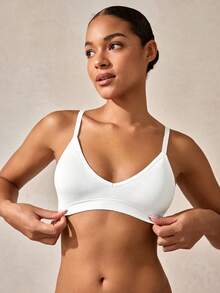 Veilyse 白色女用壓力式Bralette，露背休閒設計，V領Bralette，T恤式Bralette，Bralette內墊，女用Bralettes，白色V領內衣，適合夏季 - 白色 - 查看 4
