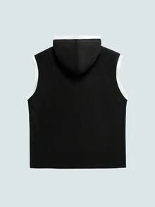 Modcrash Men's Sleeveless Hooded Polo - Style Tank Top - Black With White Trim. Ideal For Summer Casual And Athletic Wear - Black - View 2