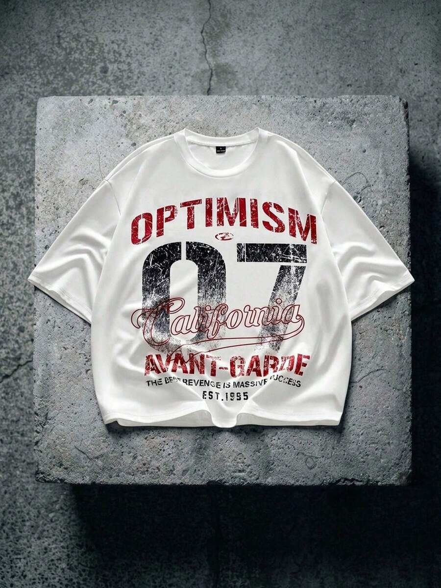 AXEPEAK Casual Street Graffiti Loose Short Sleeve Crew Neck T-Shirt For Men - White - View 1