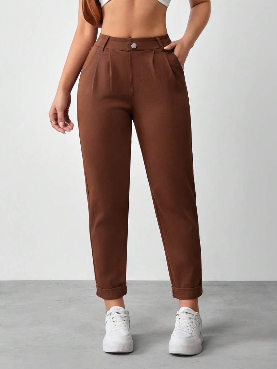 Jeanoix Women's Casual Business Casual Minimalist Straight Tapered Pants, Autumn Work Office Brown - Brown - View 1