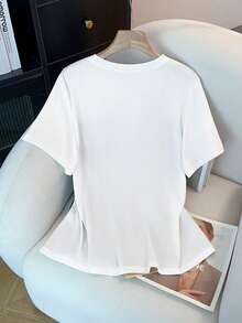 GlowEve CURVE Áo thun nữ cỡ lớn, chất liệu vải dệt kim phối màu, cổ tròn, tay ngắn, cạp chun, dáng rộng, suông, thoải mái, thời trang hàng ngày, phù hợp cho kỳ nghỉ, đa năng 2 trong 1, thích hợp cho mùa xuân và hè. - Nhiều màu - Xem 2