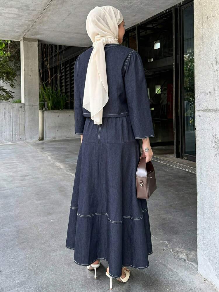 Women's Elegant Solid Color Round Neck Blouse And Long Skirt 2-Piece Set, Spring/Summer