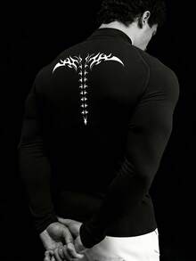 RISE LYT Áo thun nam dài tay raglan in họa tiết chữ thập, kiểu dáng thường ngày, thích hợp cho tập luyện thể dục, tập luyện, áo nén. - màu đen - Xem 2