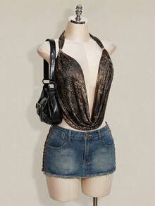 SHEIN ICON Bluză de plajă Y2k pentru femei, stil boho, gotic, fără spate, pentru ieșiri, Coachella, club, hippie, cu imprimeu leopard, imprimeu animal, decolteu adânc, fără spate, camisol, vară - Multicolor - Vizualizare 9