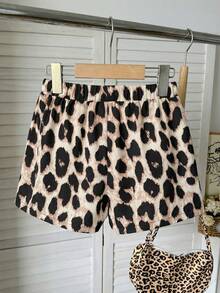 SHEIN 少女豹纹宽松短裤，时尚休闲日常百搭 - 彩色 - 查看 2