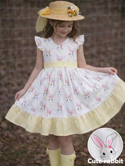 Emery Rose Kids Emery Rose Kids Young Girl Easter Dress Girls Bunny Dress Rabbit Dress Kids Dresses Summer Toddler And Baby Dress Short Sleeve Dress Summer Clothes Summer Dresses White Dress Summer Dresses Easter Easter Dress Pink Dress Yellow Dress Cream White, Super Cute Sweet 3D Bow, Lace Skirt Rabbit Illustration Pattern, Spring/Summer Bohemian Floral Print  Suitable For Spring/Summer Daily, Home, Holiday, Festival, Easter, Farm, Outdoor, Picnic