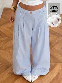 SHEIN EZwear Casual & Commute Blue Striped Woven Wide Leg Pants - Blue and White - View 6