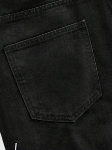 ROMWE MEN Quần short denim nam kiểu dáng thường ngày, thêu hình đại bàng và chữ cái, thích hợp cho mùa hè. - màu đen - Xem 6