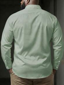 Manfinity Homme Plus Size Men's Business Casual Commuter Daily Simple Solid Color Long Sleeve Shirt , Fall - Green - View 3