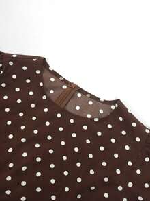 Franclia Polka Dot Print Elegant Asymmetric Design Round Neck Blouse For Women - Brown - View 4