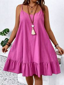 SHEIN Clasi 大尺碼女士純色簡約日常穿搭吊帶連身裙 - 紫色 - 查看 1