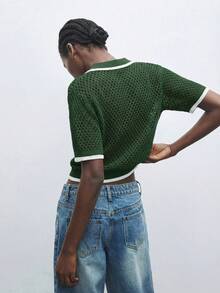 Maija 女士常规宽松蝙蝠袖圆领针织开衫 - 軍綠色 - 查看 2