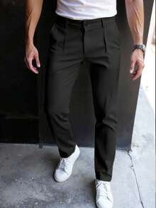 Manfinity Mode Plus Size Men's Slim Fit Black Suit Pants, Formal - Black - View 1