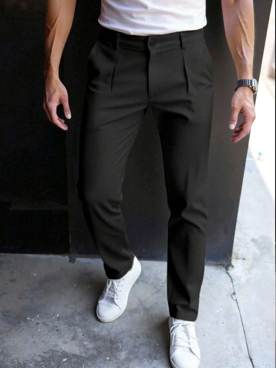 Manfinity Mode Plus Size Men's Slim Fit Black Suit Pants, Formal - Black - View 1