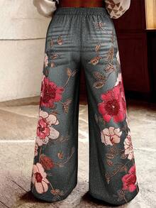 Maweii 大码女式法式优雅印花休闲裤 - 灰色 - 查看 2