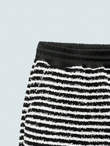 Modcrash Men's Striped Drawstring Waist Pocket Casual Versatile Daily Wear Shorts - Black and White - View 3