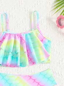 SHEIN Bộ đồ bơi cho bé gái in họa tiết vảy cá, viền bèo nhún, kèm váy đuôi cá, họa tiết ngẫu nhiên. - Nhiều màu - Xem 5