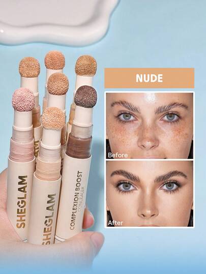 SHEGLAM Complexion Boost Concealer-Nude Schwammkopf-Applikator, Matter FlüSsiger Concealer, Lang Anhaltender Aufhellender Farbkorrektor, Schwereloser, Den Ganzen Tag Anhaltender, Feuchtigkeitsspendender Concealer, , Weihnachts--Concealer Marke SchöNheit Make-Up Kosmetik FüR Damen MäDchen Perfekt FüR Sommer FrüHling Ideal FüR Y2K Schick Elegant Mode Geeignet FüR Geburtstag Muttertag Geschenk Festival Party Fertig Beste Farbe