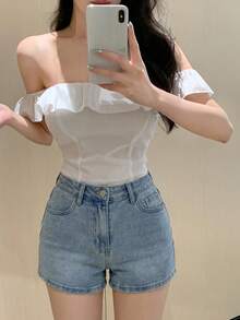 DAZY Women's Solid Color Casual Summer Denim Shorts - Blue - View 4