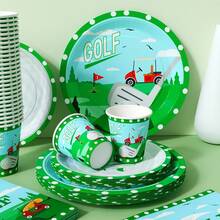 高尔夫主题一次性餐盘、餐巾纸和杯子，派对用品套装，可供 24 人使用，一次性纸质派对餐具，适用于生日、婚礼、主题派对、家庭野餐。 - 查看 3