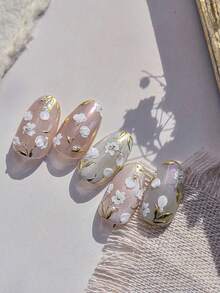 1张5D立体浮雕自粘美甲贴纸，金色烫金叶子玉兰花春季美甲贴花，美甲用品 - 彩色 - 查看 3
