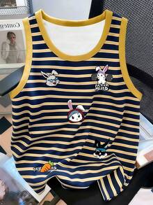 Manfinity Joysei Men's Striped Rabbit Print Tank Top, Casual Sports Style Funny Rabbit Print Striped Tank Top, Easter Vest - Multicolor - View 1