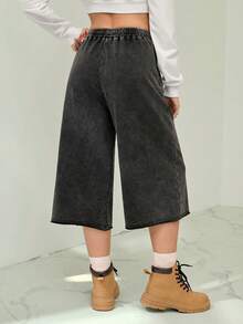 SHEIN Tall Quần short nữ mùa hè phong cách đường phố, cao bồi, cổ điển, dáng rộng, cạp chun, màu đen, thích hợp đi chơi. - Màu Xám nhạt - Xem 3