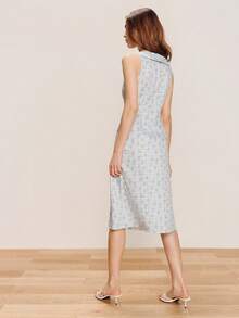 lacRébo Đầm midi Coquette mùa xuân/hè với cổ áo kiểu công chúa và họa tiết kẻ sọc lượn sóng. - Màu xanh lam - Xem 2