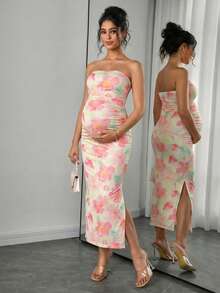 Momance Printed Tight Bandeau Maxi Casual Maternity Dress - Multicolor - View 1