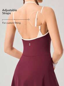 OutZeal 女士运动连衣裙 网球健身 四向弹力 丝滑柔软 内置文胸 短裤 - 酒紅色 - 查看 4