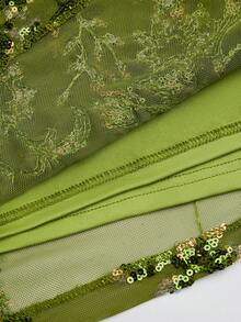 Sweetra 大码女式春夏绿色复古性感浪漫优雅度假重工多功能刺绣亮片印花闪亮舒适休闲短裙，亮片短裤，女士嘉年华短裤，嘉年华服装，节日，返校季，返校派对，演唱会服装，春夏+科切拉音乐节/搭配 - 綠色 - 查看 6