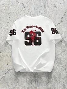 EVRINFINITE Camiseta de manga corta casual y versátil para hombres con estampado minimalista de números y lema en inglés - Blanco - Ver 2