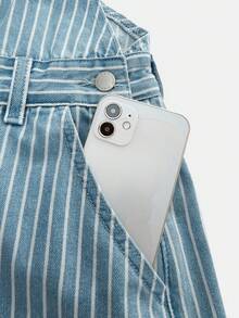 Maija Quần yếm denim kẻ sọc thường ngày dành cho nữ - Màu xanh lam - Xem 4