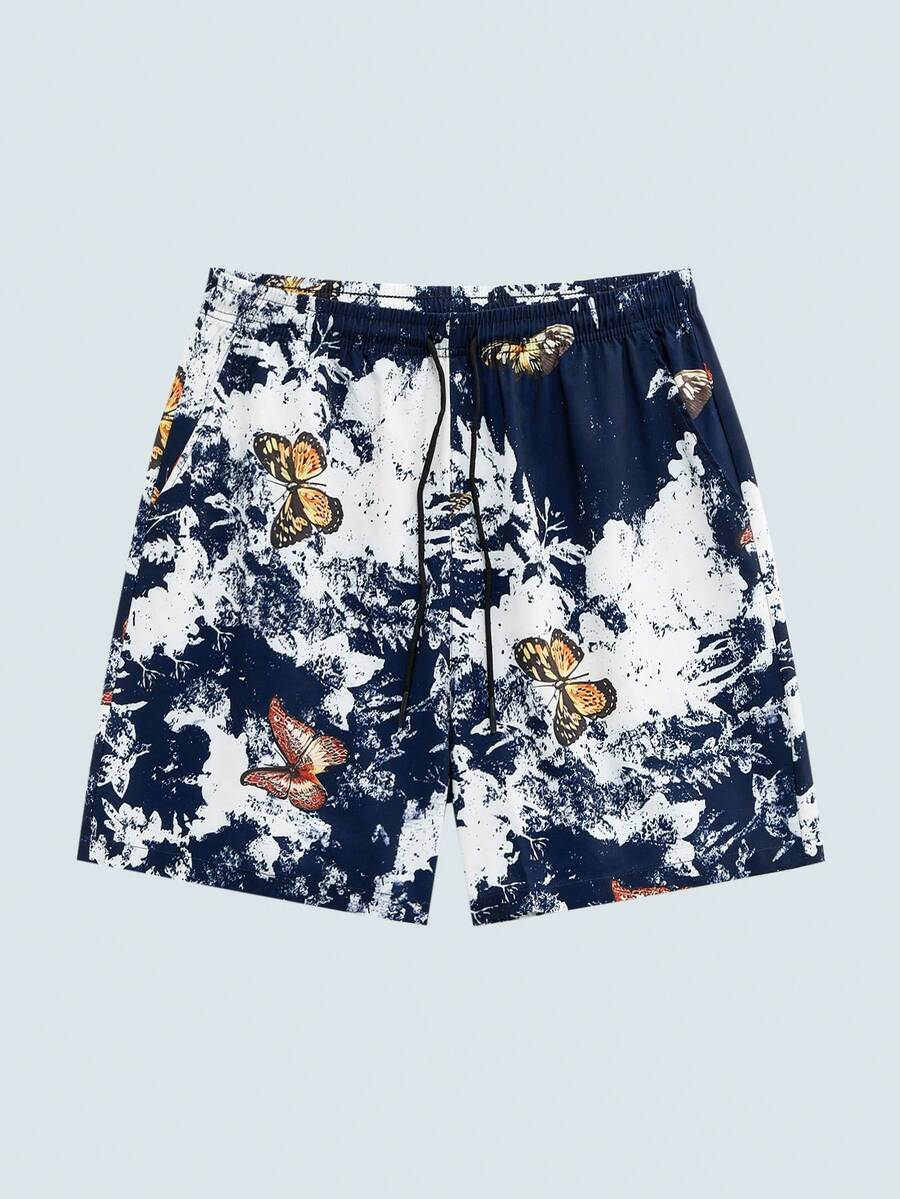 Modcrash 男士蝴蝶设计休闲短裤、沙滩裤 - 深色水洗藍 - 查看 1