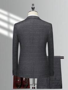 Manfinity Mode Bộ vest nam dài tay cài cúc phía trước, họa tiết kẻ sọc, gồm áo khoác và quần tây. - Màu Xám nhạt - Xem 2