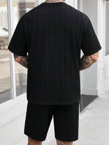 Manfinity CasualCool 男士休闲度假短袖T恤套装，户外旅行度假必备，送给家人、朋友和男友的绝佳礼物 - 黑色 - 查看 2